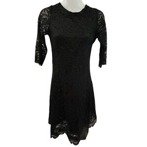 Black Lace Sheath Dress with Three-Quarter Sleeves